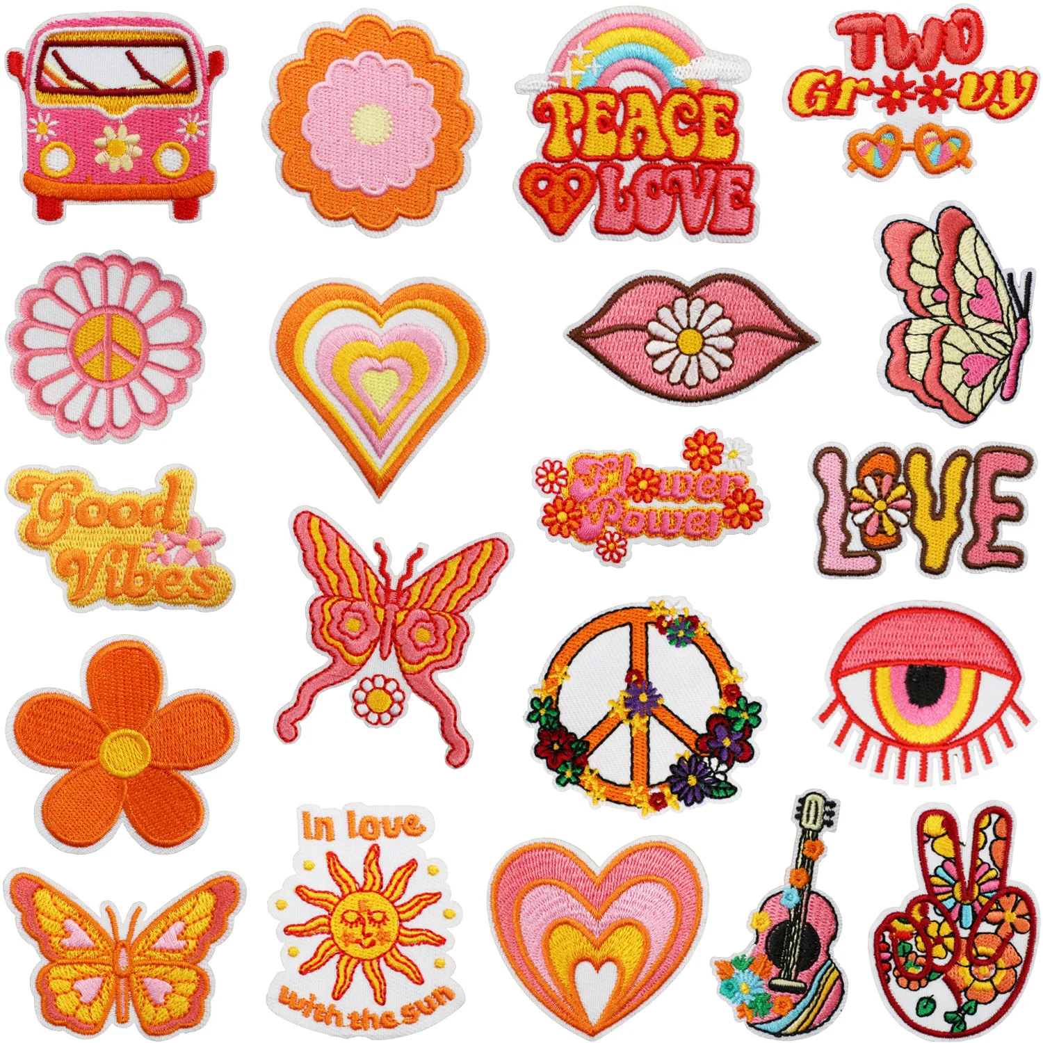 Colorful Embroidery Patches Iron On Butterfly Flower Hippie Style Fabric Badges For Clothes Bags DIY Decor