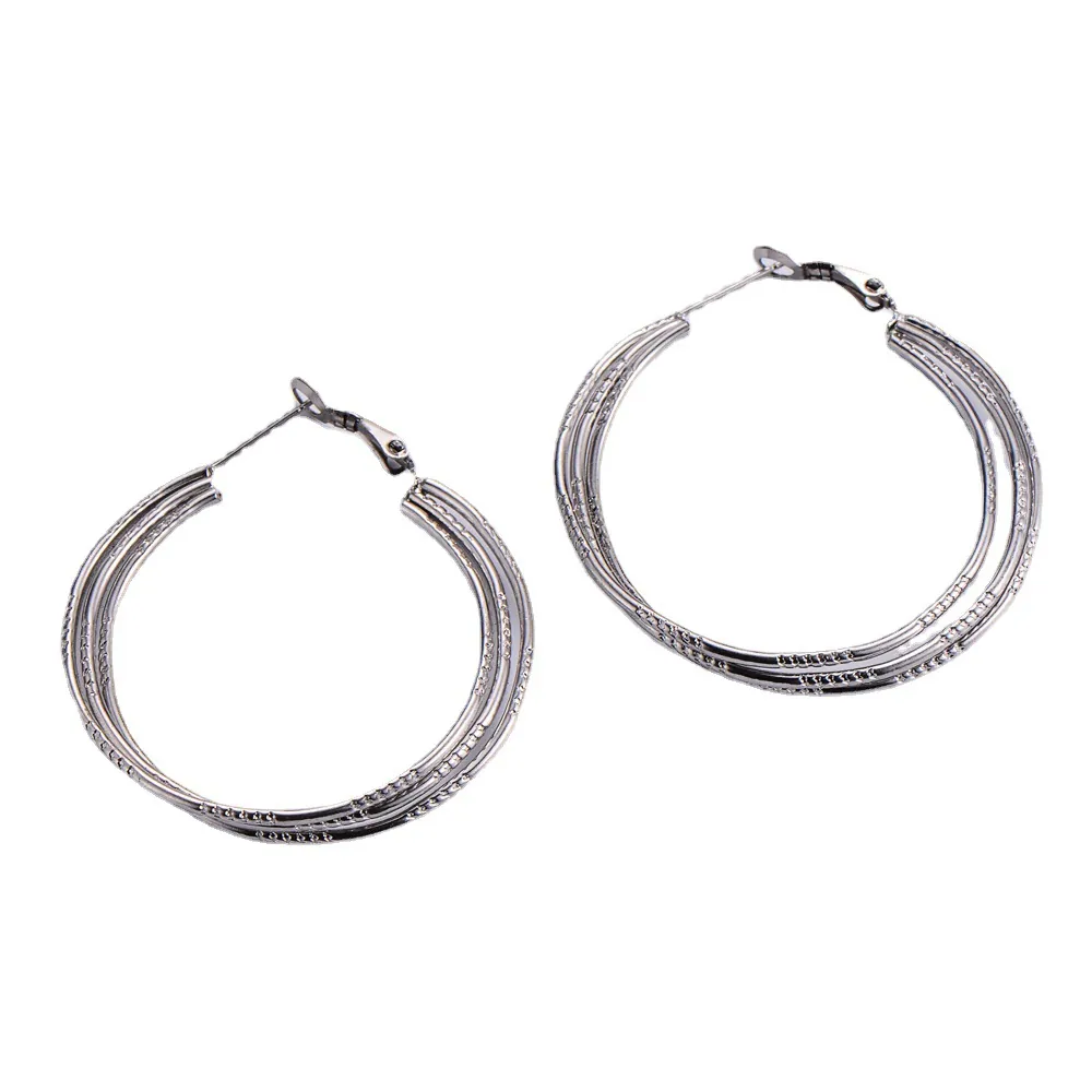 Stainless Steel Hoop Earrings For Women Textured Pattern Multi Layer Circle Earrings Fashion Jewelry Elegant Simple