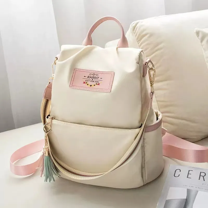 Women Fashion Backpack Nylon Oxford Cloth Large Capacity Water Resistant Anti-Theft School Travel Bag With Tassel