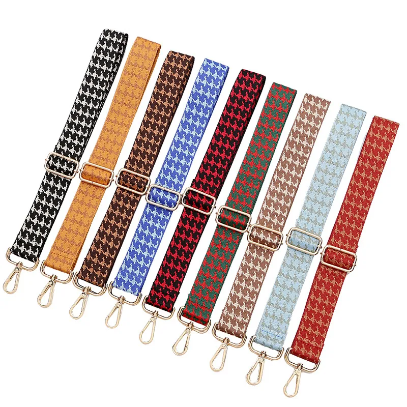 Wide Adjustable Bag Strap Houndstooth Ethnic Style Woven Replacement Belt For Crossbody Shoulder Bags Alloy Hooks