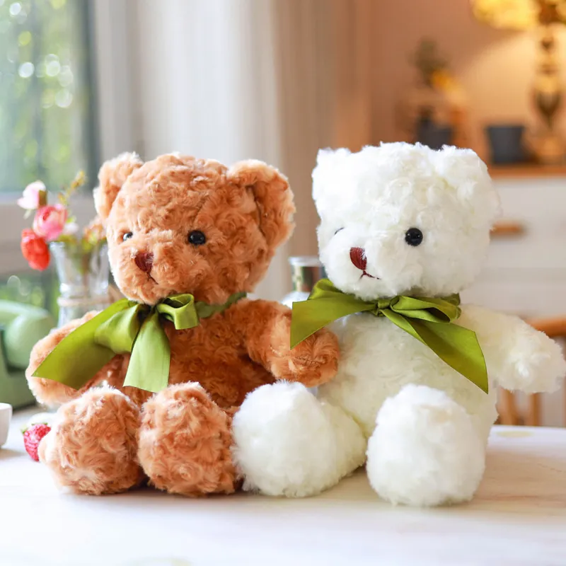Soft Teddy Bear Plush Toy With Satin Ribbon Bowknot Rose Texture Long Plush Animal Doll Gift For Wedding Party Kids