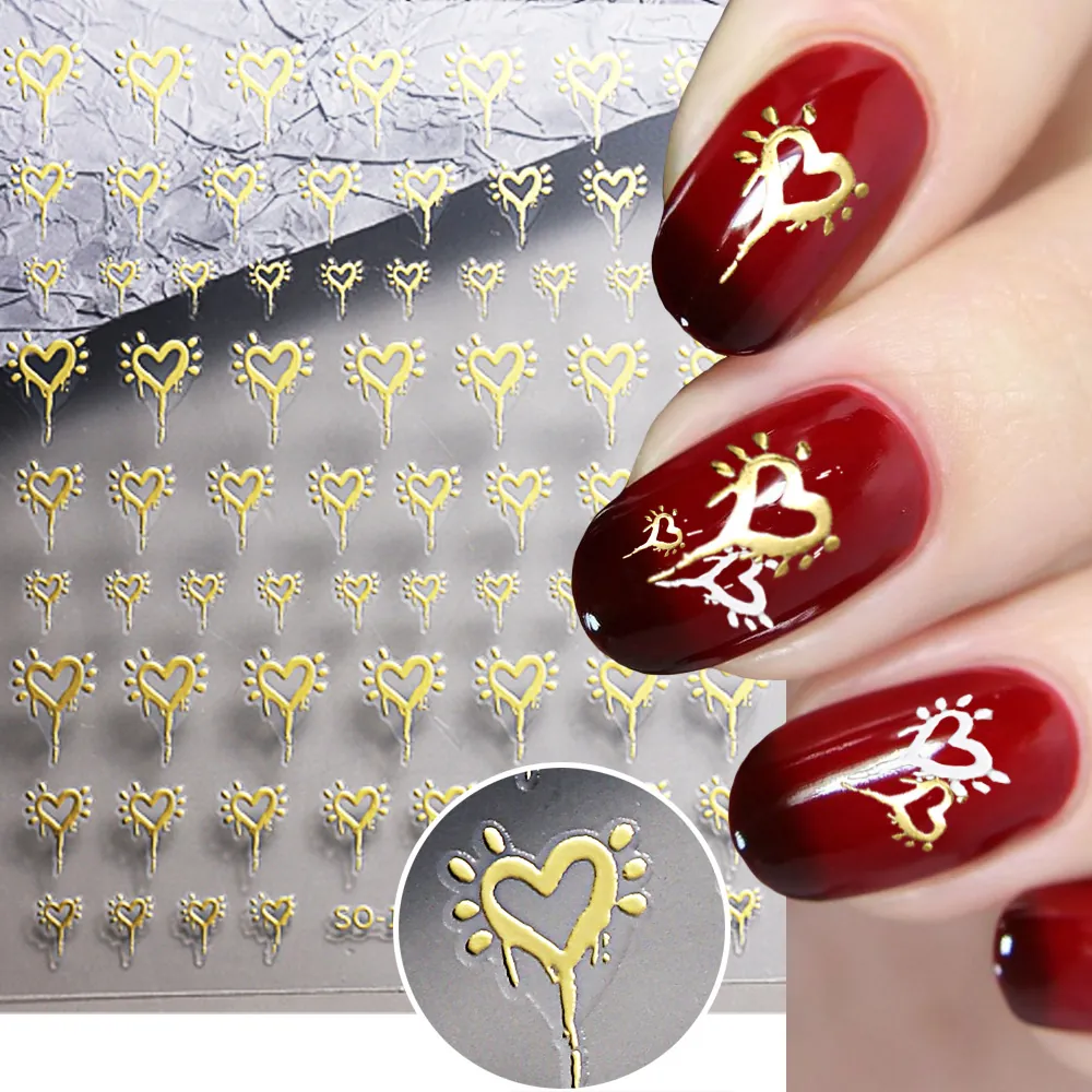 3D Metall Flüssiges Herz Nageltattoo Selbstklebend Stern Mond Lilie Blume Gothic Punk Design Für Damen