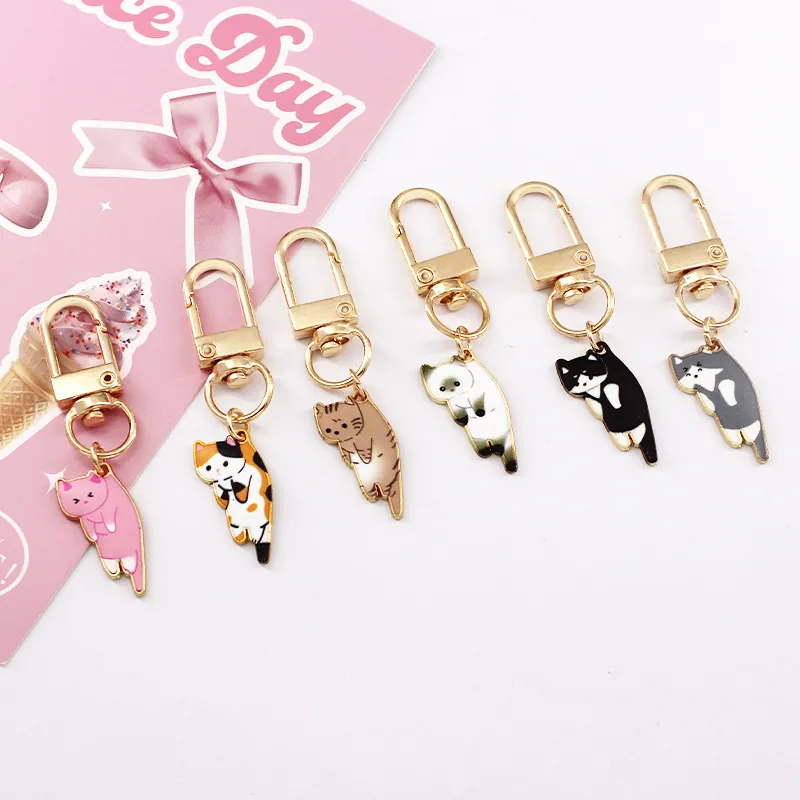 Cute Cat Keychain Zinc Alloy Enamel Cartoon Animal Pendant Bag Charm Small Accessory For Women Girls Gift
