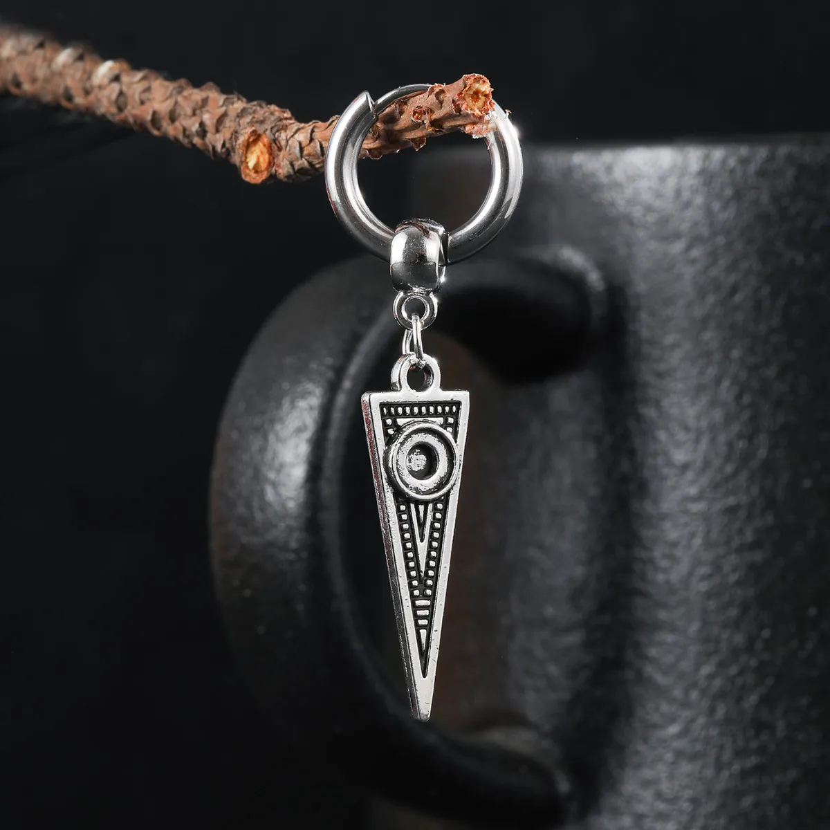 Stainless Steel Hoop Earrings With Triangle Pendant Geometric Vintage Punk Style Jewelry For Men And Women