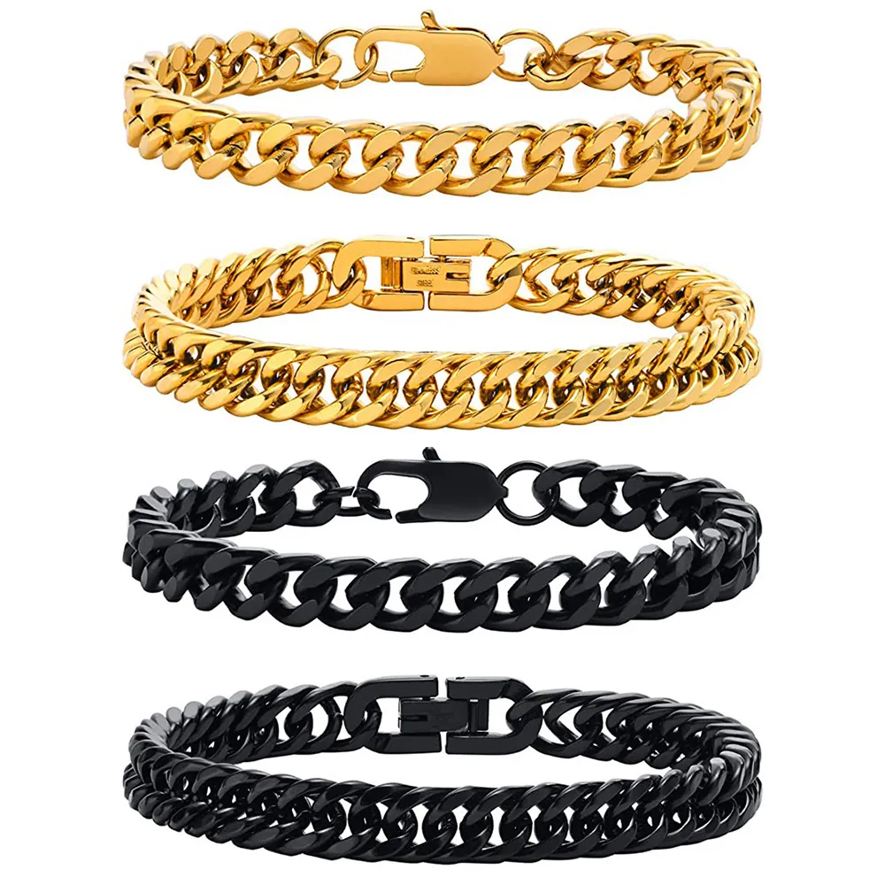 Bracelet Gourmette En Acier Inoxydable Pour Homme Chaîne Figaro Bijoux Hip Hop Mode Polissage Or Noir Argent