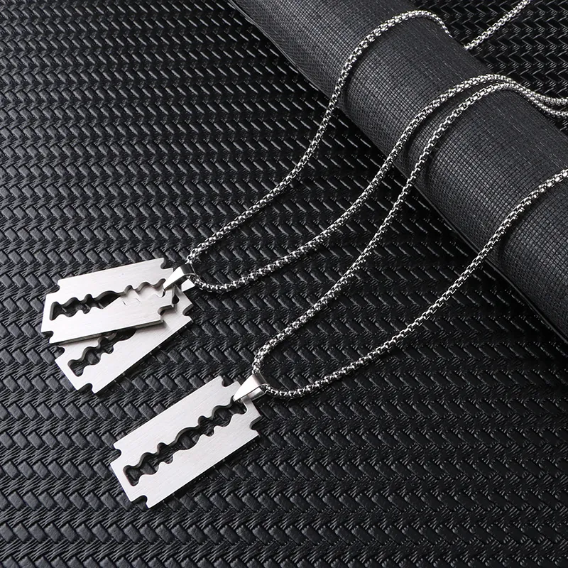 Edelstahl Rasierklinge Anhänger Halskette Hip Hop Punk Streetwear Schmuck Für Herren