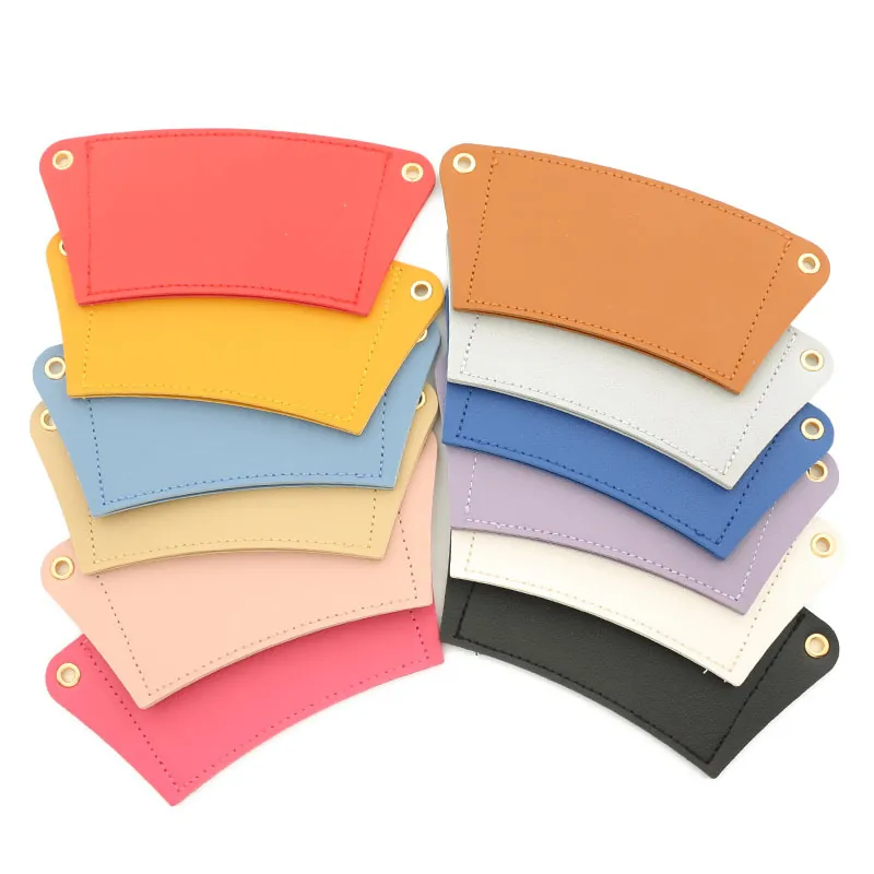 PU Leather Insulated Cup Sleeve Portable Coffee Milk Tea Bottle Holder Cover With Metal Eyelets Solid Color Heat Resistant