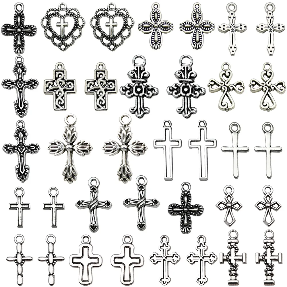 Ciondoli Croce Argento Antico Lega Zinco Accessori Gioielli DIY Charms Gotici Vintage Per Collane Portachiavi Artigianato