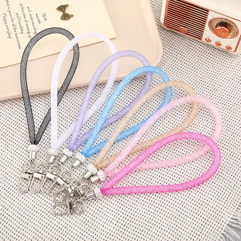 Strass Gevulde Maas Touw Sleutelhanger Voor Vrouwen Mode Telefoon Strap Legering Metalen Sluiting Tas Accessoire