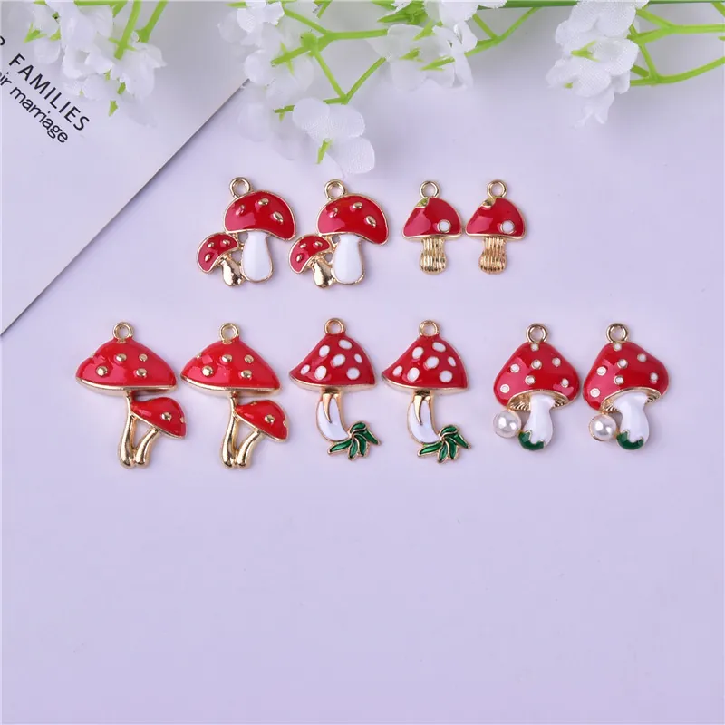 Enamel Mushroom Charms Alloy Red White Polka Dot Pendants For DIY Jewelry Making Necklaces Earrings