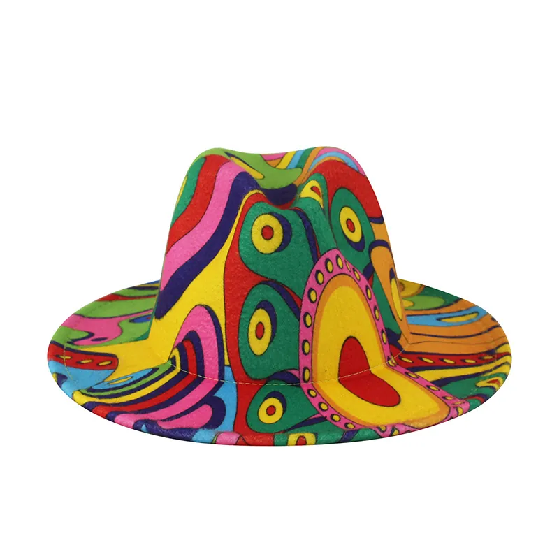 Fedora Hat Polyester Tie-Dye Abstract Print Wide Brim Fashion Jazz Cap For Men And Women Party Streetwear