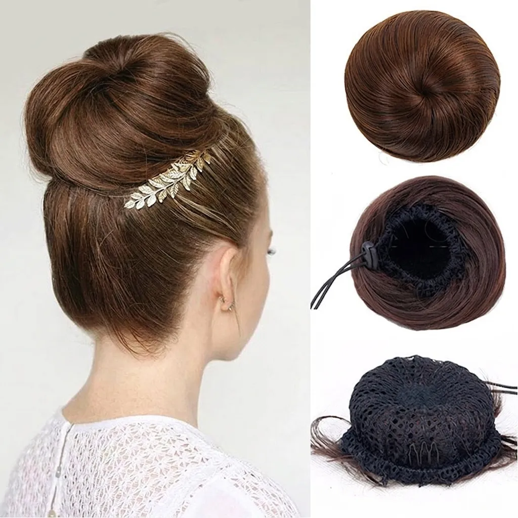 Synthetic Hair Bun Extension Heat Resistant Fiber Chignon Drawstring Closure Internal Combs For Women Natural Look