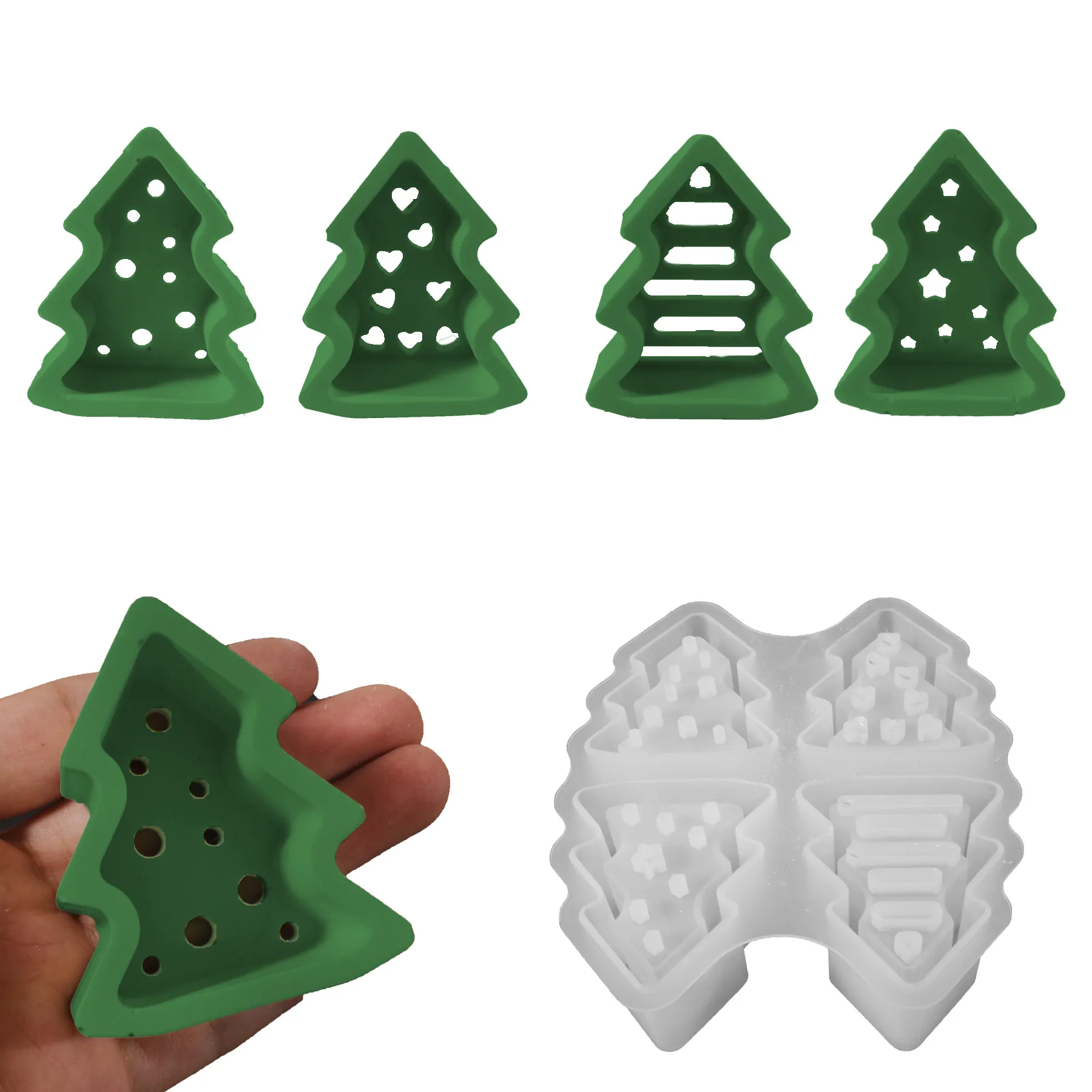 Stampo Silicone Albero Di Natale Fai Da Te Resina Gesso Portacandele Artigianato Cavità Multiple Flessibile Durevole Riutilizzabile