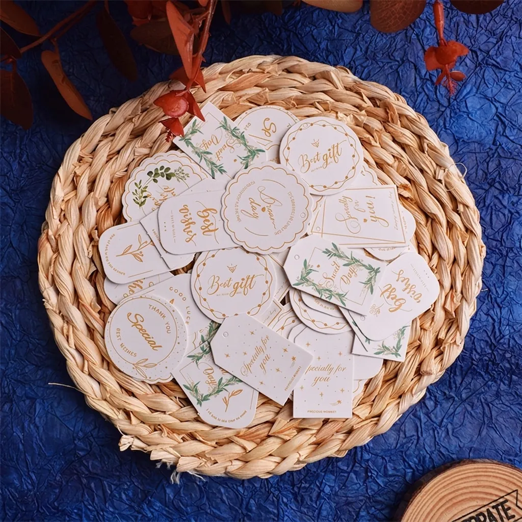 Wedding Gift Tags White Paper Blessing Cards with Hot Stamping For Birthday Souvenir Party Favor Decorations Gift Wrapping Cards