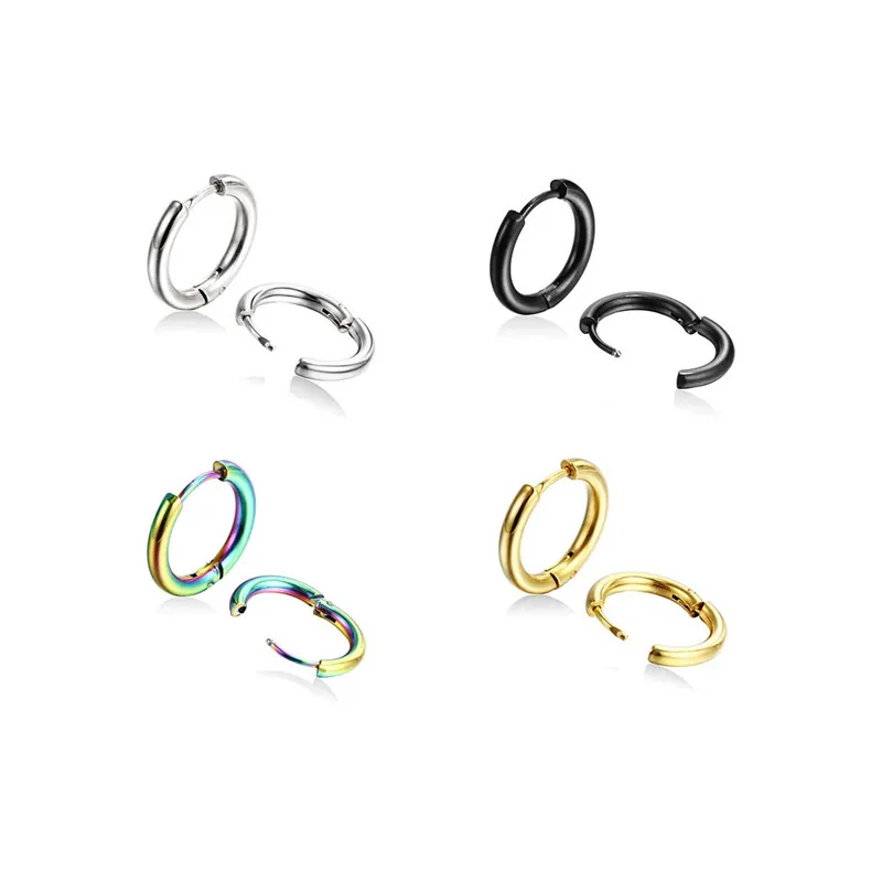 Stainless Steel Round Hoop Earrings For Women Men Minimalist Electroplated Geometric Ear Buckle Fashion Jewelry Accessories