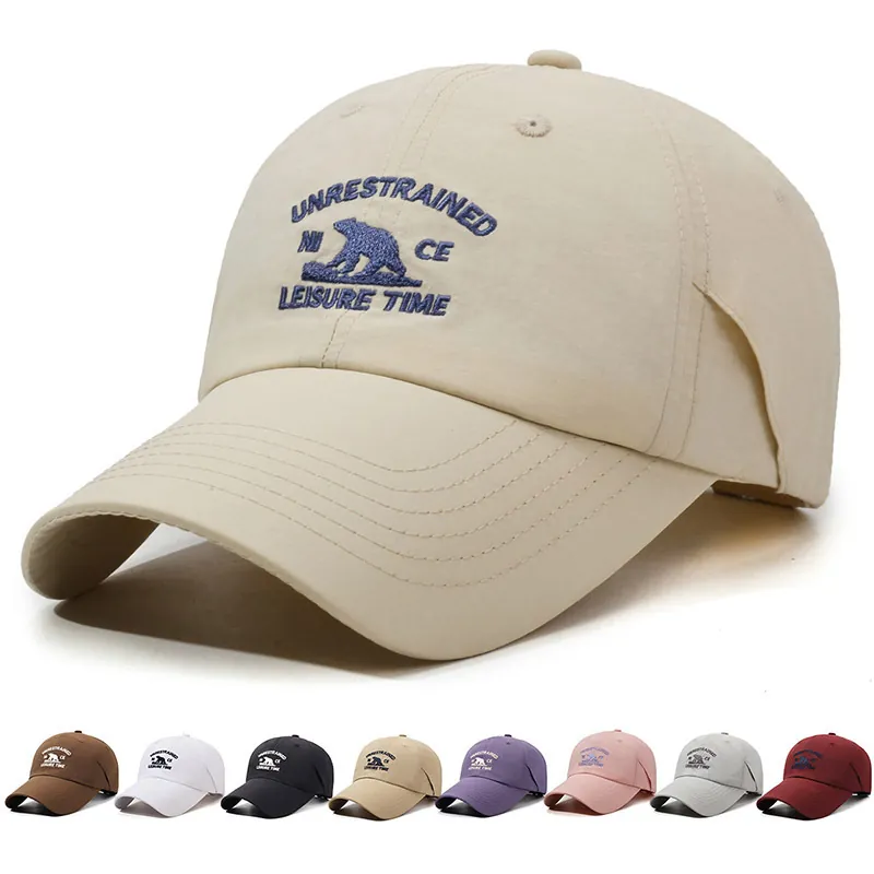 Unisex Cotton Baseball Cap Bear Letter Embroidery Sun Protection Adjustable Leisure Hat Breathable Soft Top Hat