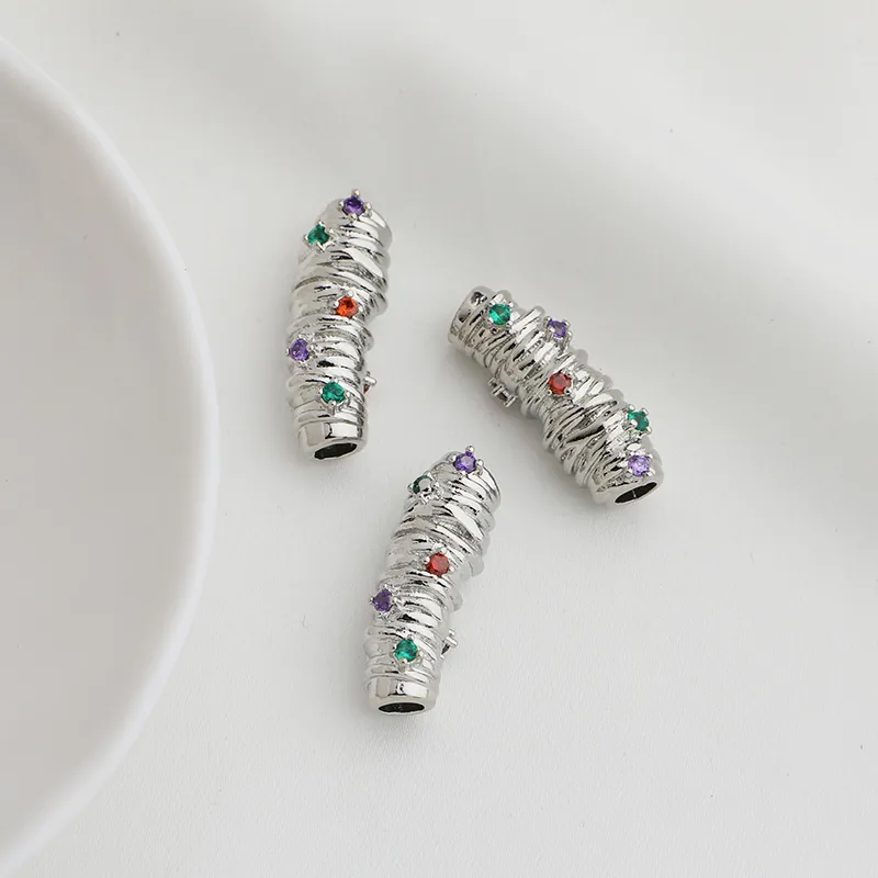 Curved Tube Spacer Beads Caterpillar Spiral Brass With 14K Gold Filled Colorful Cubic Zirconia For Jewelry Making DIY