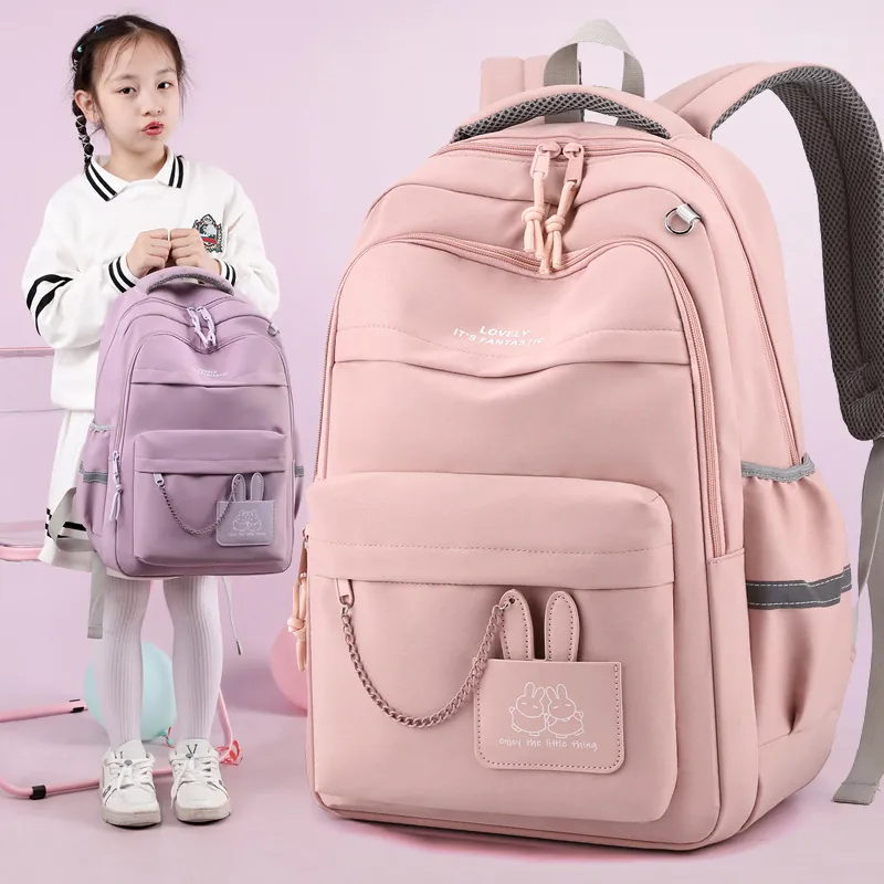 Zaino Scolastico per Bambina Con Orecchie di Coniglio Nylon Impermeabile Grande Capacità Zaino Studente Con Catena in Metallo