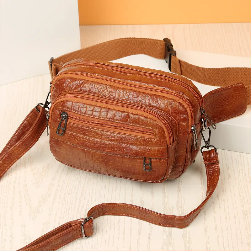 Sac À Bandoulière Vintage En Cuir PU À Motif Crocodile Pour Femmes Poches Zippées Multi Couches Mode Sac De Poitrine