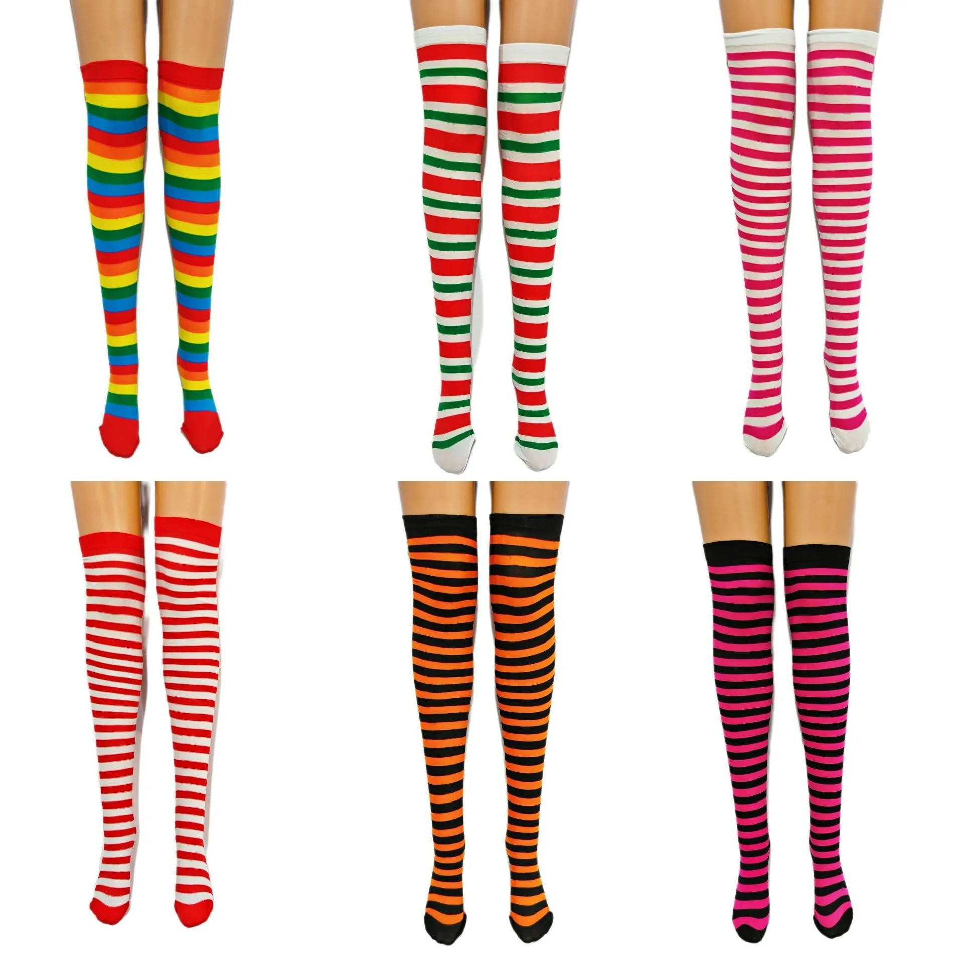 Striped Over The Knee Socks Polyester Cotton Thigh High Stockings For Christmas Halloween Party Cosplay Festive Apparel