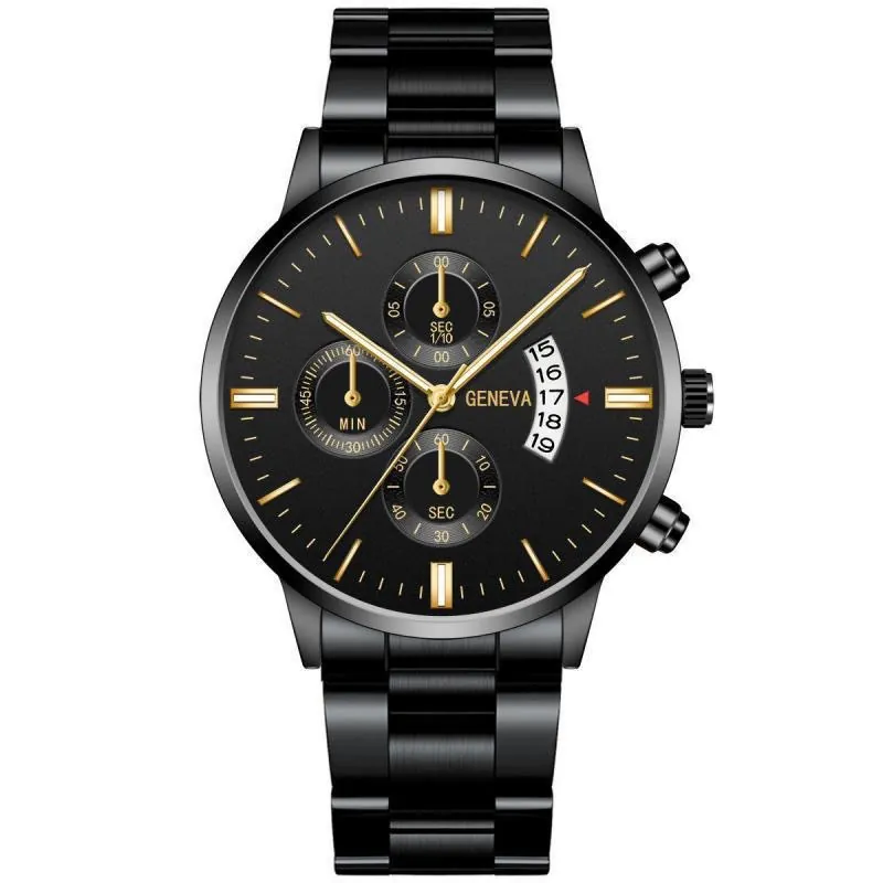 Men Quartz Watch Alloy Case Stainless Steel Strap Calendar Chronograph Function Round Dial Business Elegant Wristwatch