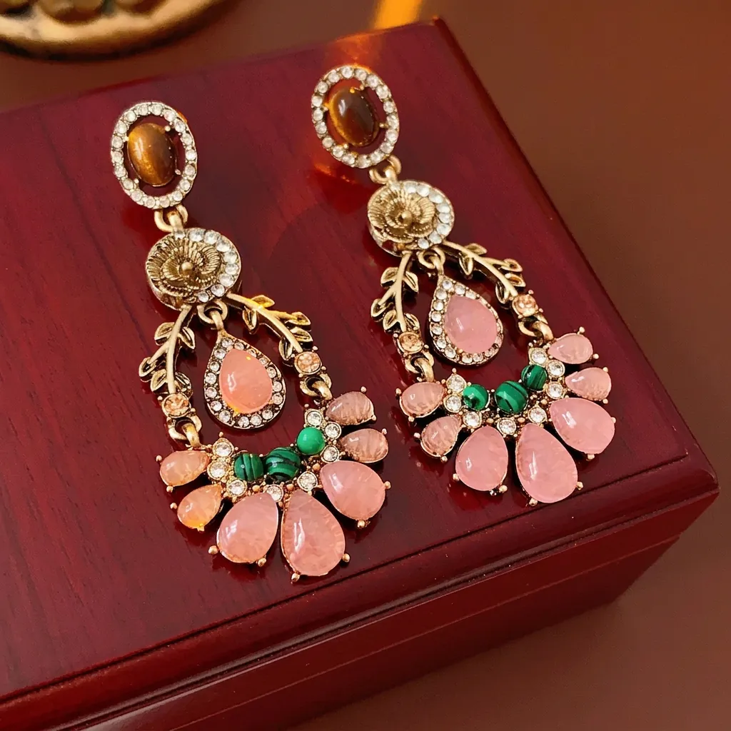 Orecchini Pendenti A Goccia Vintage Stile Palazzo Con Perno In Argento Lega Resina Strass Fiore Gioielli Boho Donna