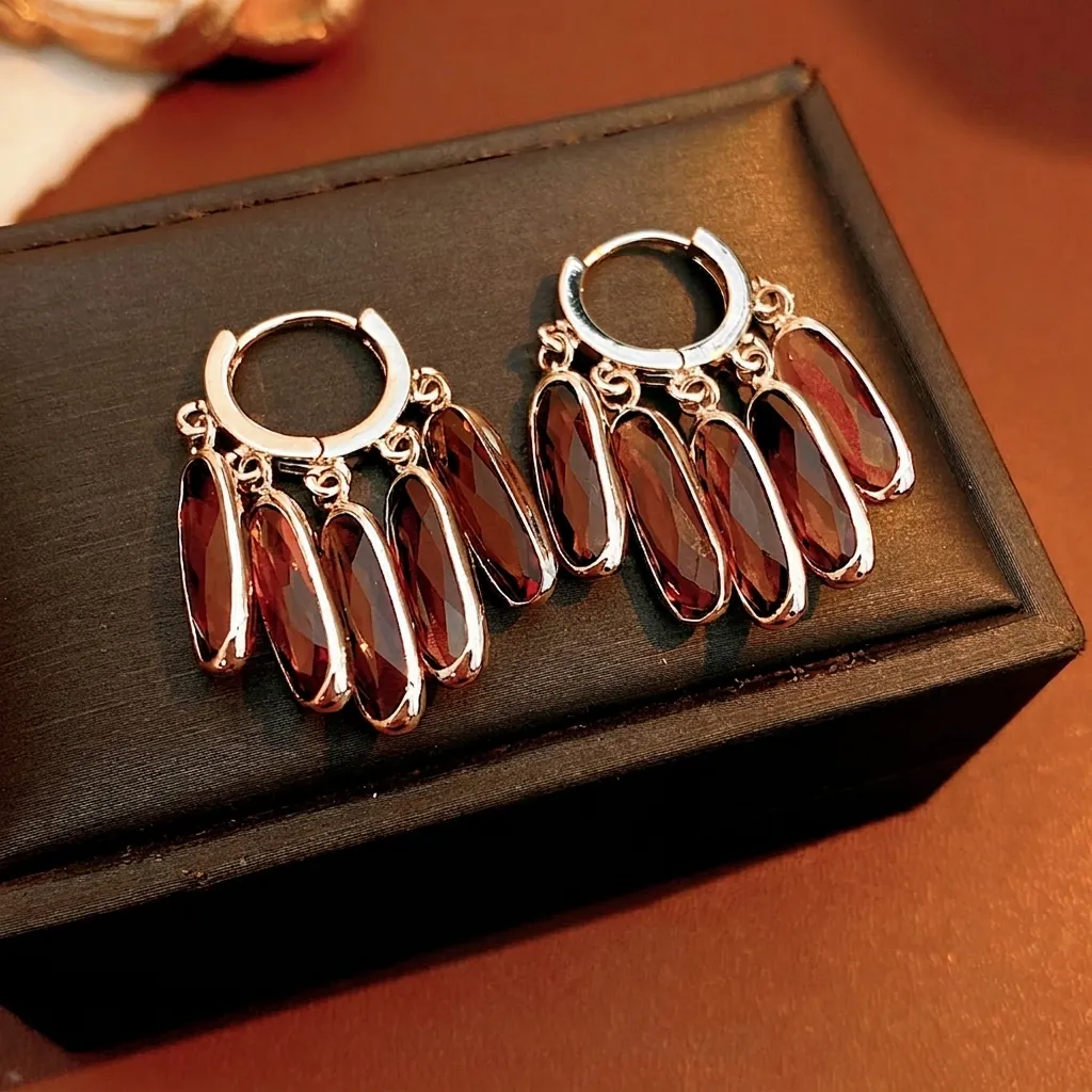 Boucles D'oreilles Créoles Géométriques Vintage Avec Pendentifs En Verre Et Tige En Argent Pour Femme Accessoire Rétro
