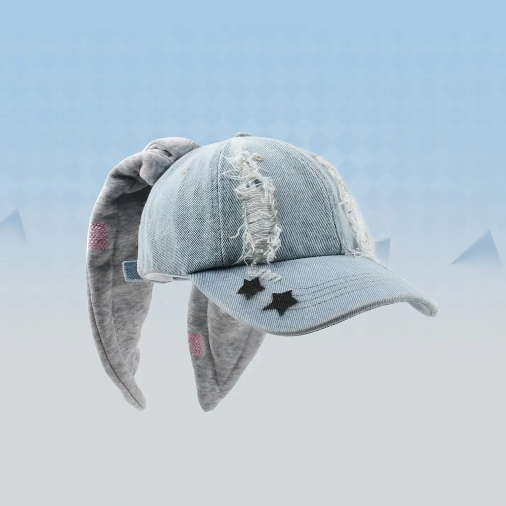 Y2K Washed Denim Baseballkappe Mit Langen Hasenohren Distressed Graffiti Hip Hop Verstellbarer Sonnenhut Für Damen Herren