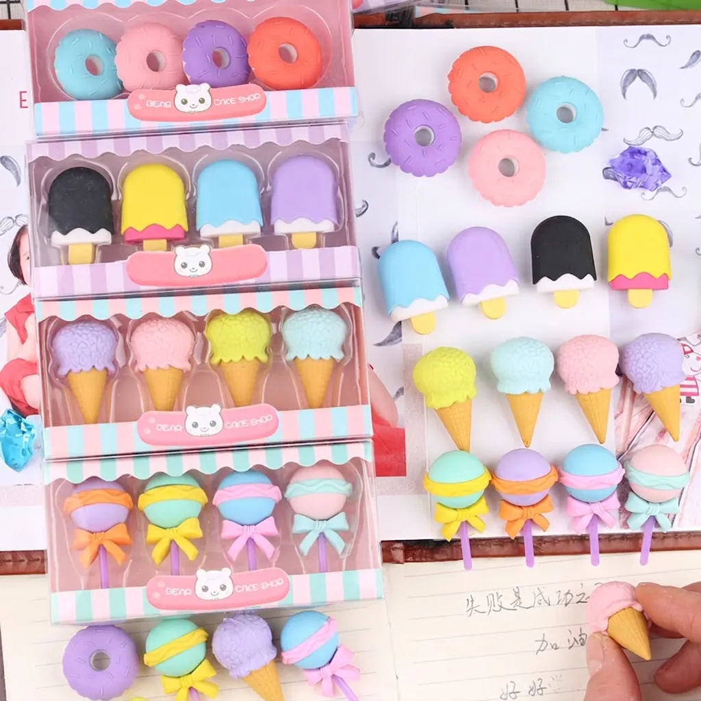 Dessert Erasers Rubber TPR Detachable Cute Cartoon Donuts Ice Cream For Kids Students School Prizes Gift Macaron Color