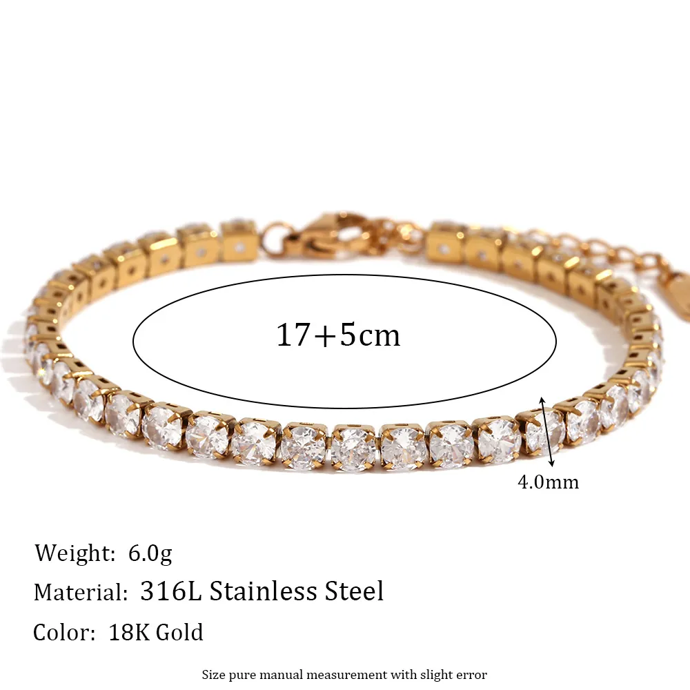 Elegant Stainless Steel 18K Gold Plated Tennis Bracelet For Women Minimalist Rhinestone Inlaid Chain Link Bracelet Jewelry