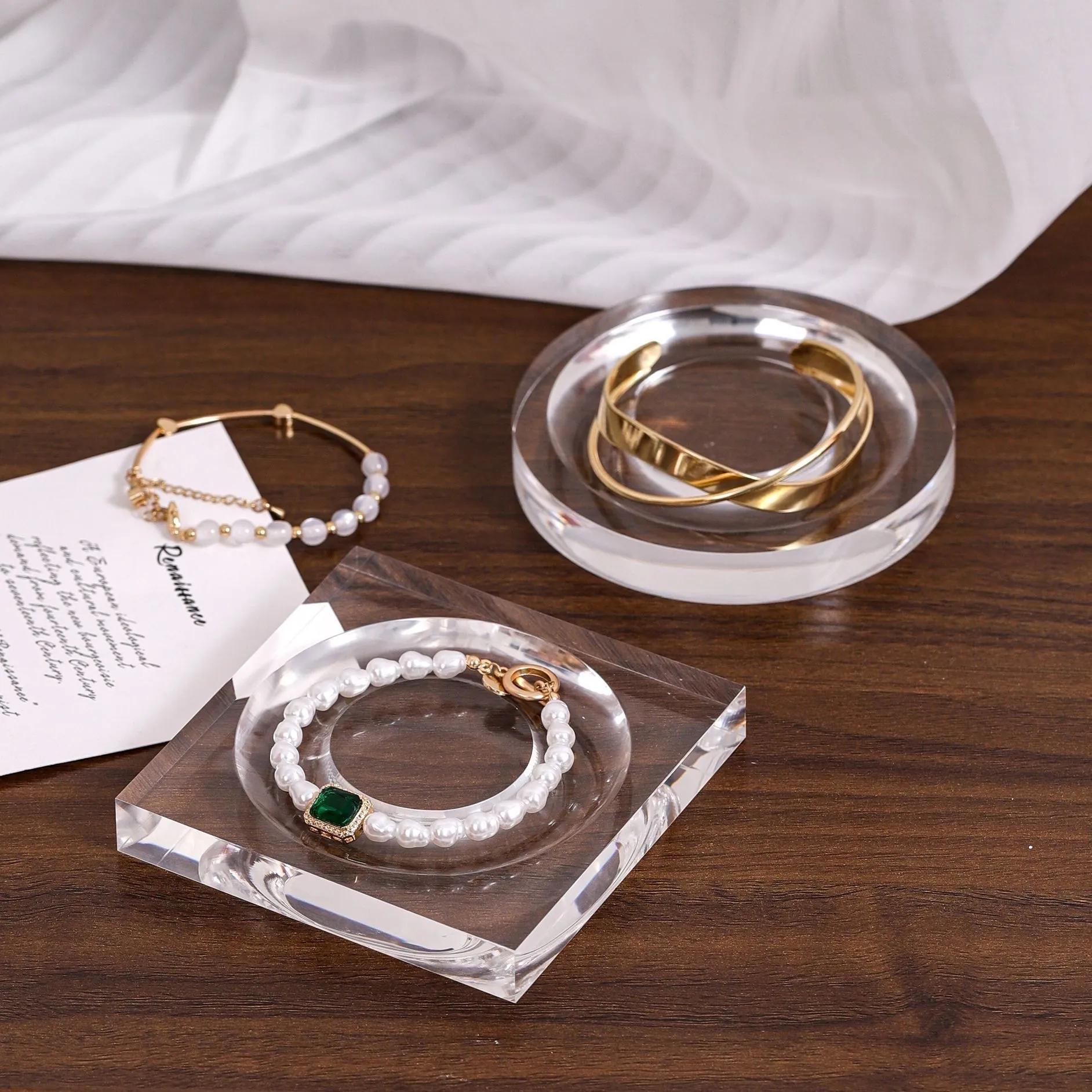 Jewelry Display Tray Wood Acrylic Bracelet Organizer Round Square Cat Butterfly Shape Walnut Natural Bead Design Plate