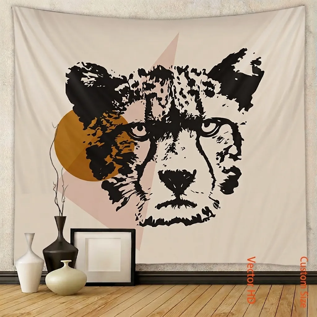 Abstract Leopard Face Tapestry Polyester Fiber Wall Hanging Modern Geometric Home Decor Bedroom Living Room Background