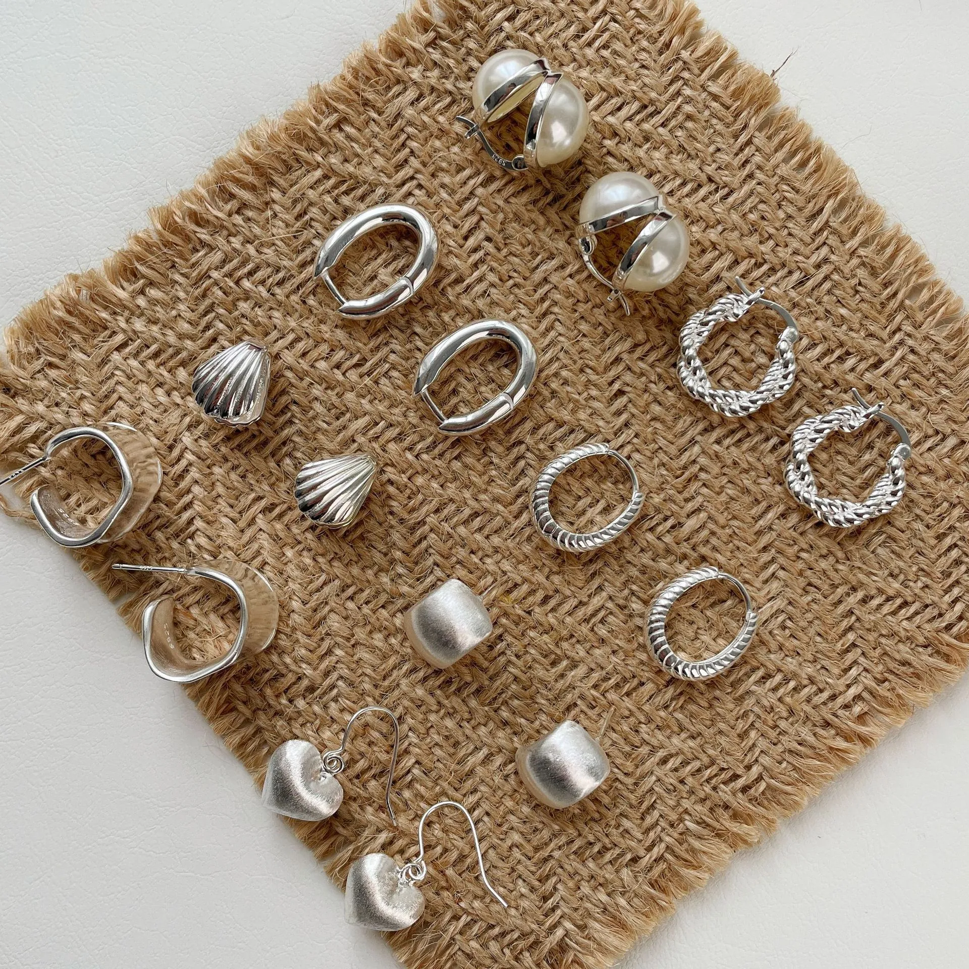 925 Sterling Silver Earrings For Women Heart Shell Artificial Pearl Geometric Irregular Twisted Hoop Stud Fashion Jewelry