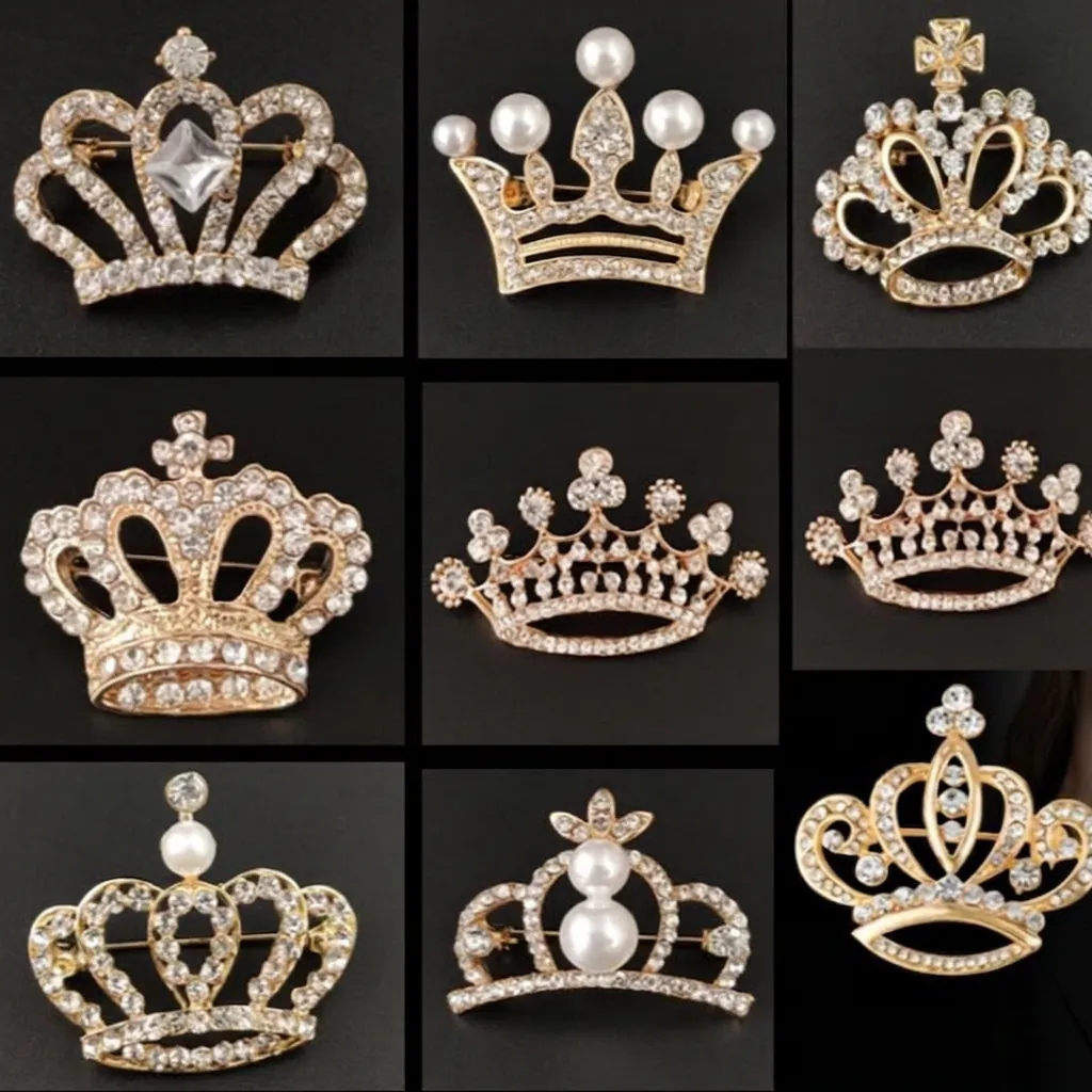Vintage Crown Brooches For Women Shiny Alloy Rhinestone Inlaid Faux Artificial Pearl Suit Lapel Pin Elegant Wedding Jewelry Accessory
