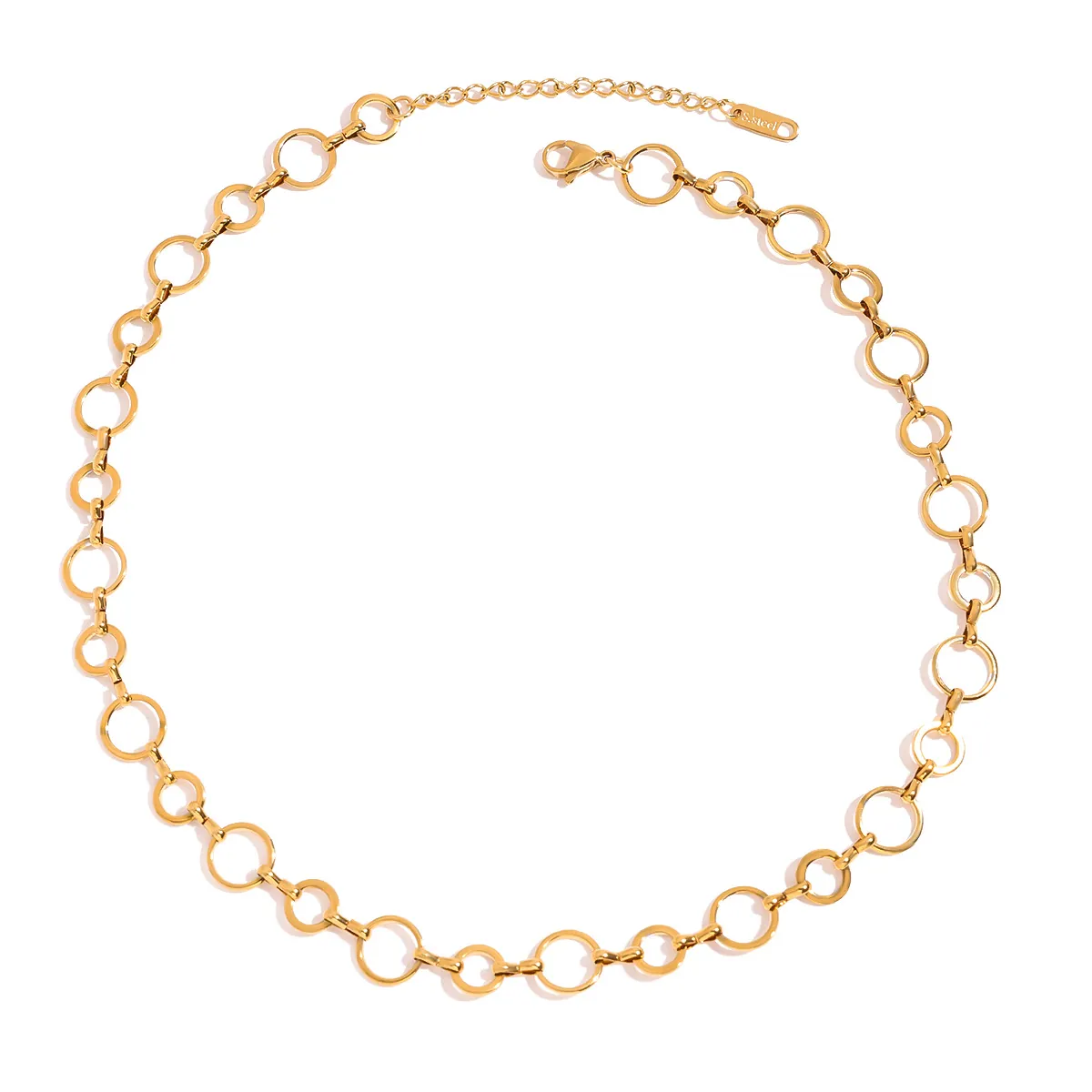 Collier À Gros Maillons Circulaires Plaque Or 18K Acier Inoxydable Étanche Hypoallergénique Bijoux Géométriques Femmes