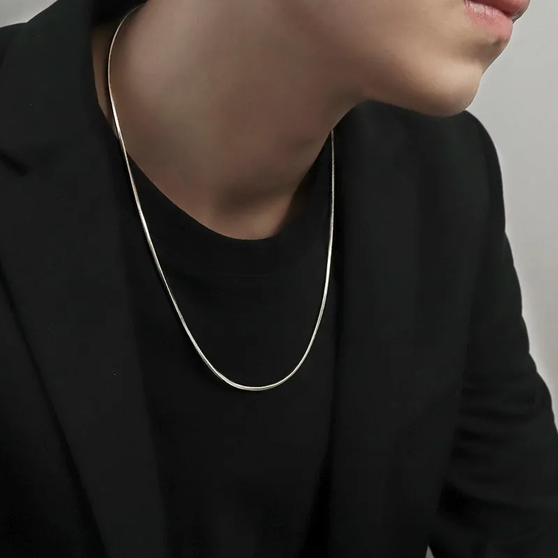 Square Snake Bone Chain Necklace Stainless Steel Geometric Minimalist Men Women Trendy High End Jewelry