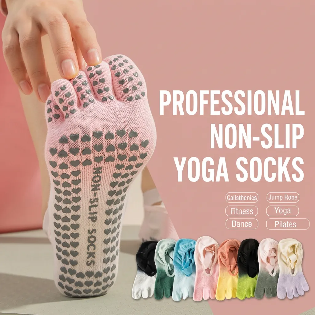 Non Slip Split Toe Yoga Socks Women Cotton Blend Gradient Tie Dye Backless Cross Straps Pilates Fitness Dance