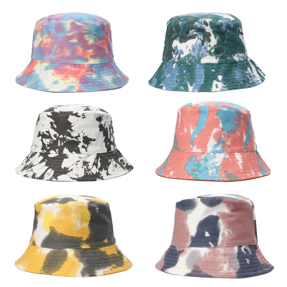 Bucket Hat Acrylic Fabric Tie Dye Double Sided Sun Protection Colorful Outdoor Streetwear For Men Women