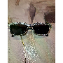 4.3-star customer review photo by O*****n, image 1 of 2 for Square Metal Sunglasses with Rhinestone Wood Grain Temples